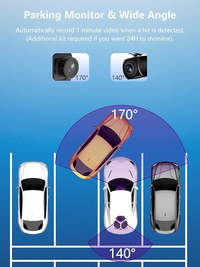 Dash Cam Front and Rear, 2.5K+1080P Dual Dash Camera for Cars with 32GB SD Card, 2.45 inch IPS Screen, 2 Mounting Ways, Night Vision, WDR, Accident Lock, Loop Recording, Parking Monitor