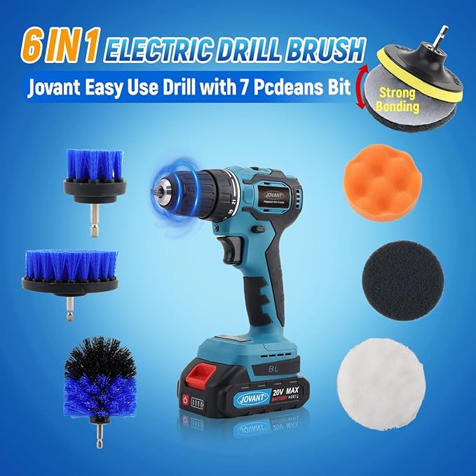 Cordless Telescoping Power Drill&Cleaning Tools with 1-Max 20V Battery and 2.0A Charger.2-in-1 Cordless Pole Drill and Cleaning Brush with 10Pcs Drill Bits and 7Pcs Drill Brush(Jovant)