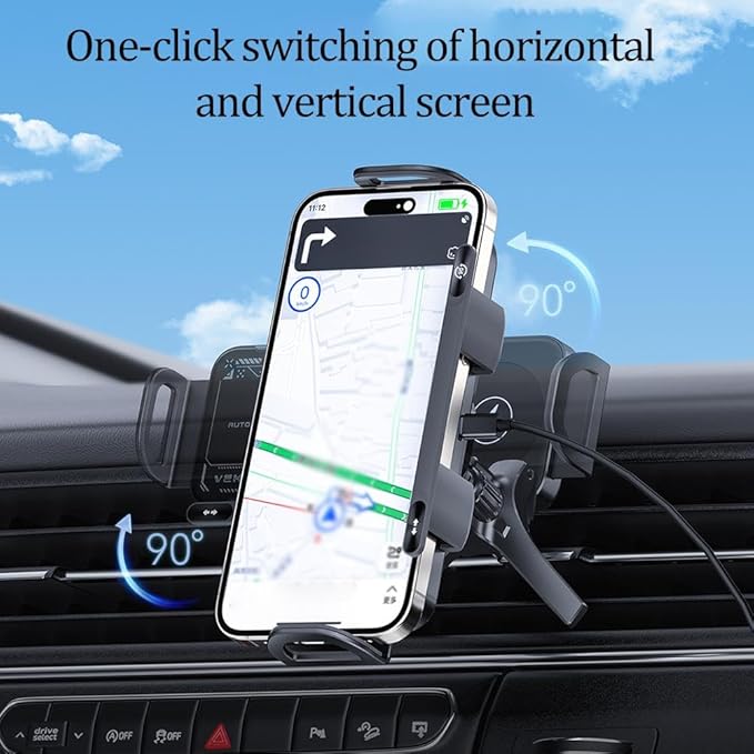 Wireless Charging Rotating Car Mount,Smart 2-in-1 Auto-Rotating Car Phone Holder & Wireless Charger,Foldable with 15W Fast Charging,Compatible with iPhone & Samsung Devices & Smartphone & Pad (Gray)
