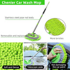 62" Car Wash Brush with Long Handle Chenille Microfiber Car Wash Mop Mitt, Wheel Brush, Windshield Window Squeegee, Car Duster Microfiber Towel, Gloves, Drill Brush, for Cleaning Cars RV Truck Boat
