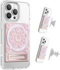 SEMBO Silicone Suction Phone Case Adhesive Sticky Grip Stand with Mag-Back for MagSafe Car/Wall Mounts, Strong Magnetic Holder for Fridge, Gym Equipment, Shower, Hands-Free Selfie (Pink, Adhesive)