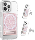 SEMBO Silicone Suction Phone Case Adhesive Sticky Grip Stand with Mag-Back for MagSafe Car/Wall Mounts, Strong Magnetic Holder for Fridge, Gym Equipment, Shower, Hands-Free Selfie (Pink, Adhesive)