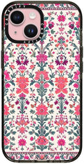 CASETiFY Impact iPhone 15 Case [Slim/Compatible with Magsafe / 8.2 ft. 4X Military Grade Drop Protection] - Persian Floral - Rose - Clear Black
