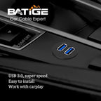 BATIGE 2 Ports Dual USB 3.0 Male to USB 3.0 Female AUX Flush Mount Car Mount Extension Cable for Car Truck Boat Motorcycle Dashboard Panel 1ft