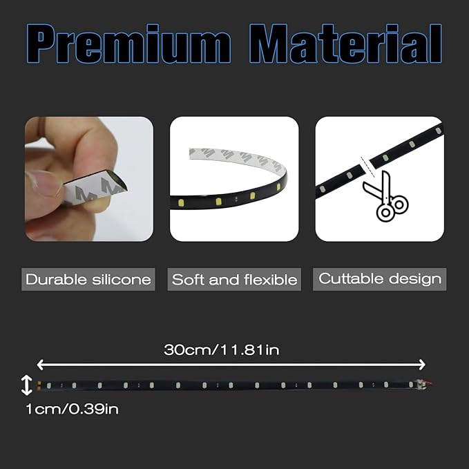 Amber Yellow LED Strip Lights for Car BaishenglinMotor 12-Pack DC12V Waterproof 30CM/11.8"/1FT 5050 15-SMD LED Strip Underbody Light for Car Motorcycles Decoration Interior Exterior Strip Lights