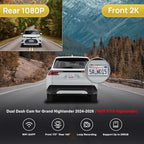 Fitcamx Front 2K+Rear 1080P Dash Cam Adapts for Toyota Grand Highlander 2024-2026 & Hybrid (HD2-0E130), OEM Look, 2 Way HD Video, WiFi & APP, Loop Recording, G-Sensor, Easy to Use, 64GB Card
