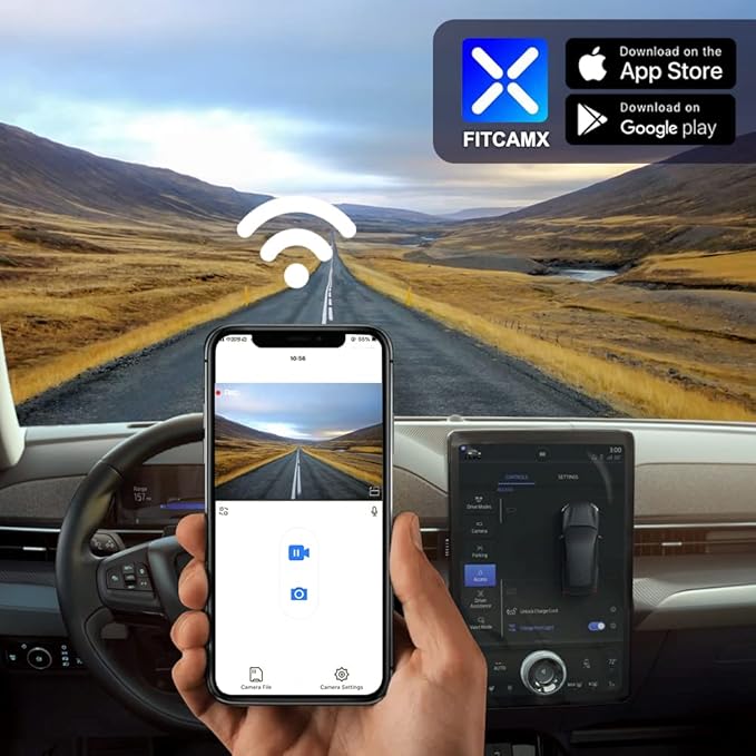 Fitcamx 4K Dash Cam Suitable for Ford Mustang Mach-E 2021-2025 GT Select Premium, OEM Factory Look, 2160P UHD Video, Built-in WiFi & APP, Loop Recording, G-Sensor, Plug & Play, 64GB Card