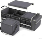 Large Trunk Organizer for SUV with Premium Portable Cooler Bag, Car Organizers and Storage with Foldable Cover, Collapsible Car Trunk Organizer for Truck, Adjustable Securing Straps, 90L+20L, Gray-C