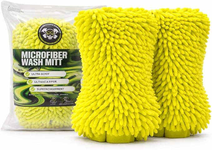 Never Ride Stock 2 Pack Microfiber Car Wash Mitt – Scratch-Free Chenille, Extra Thick & Ultra Absorbent – Safe for Black & Dark Paint – Lint-Free, Reusable Auto Cleaning Glove