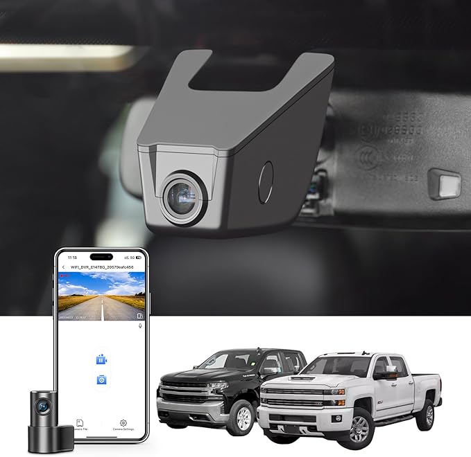 Mangoal Front 4K & Rear 1080p Dash Cam fit for Chevy Silverado Select 1500 2014-2021; Select 2500/3500 2015-2023 (Model E), No Vehicle Sensor Cover, 2160P Video, WiFi & APP, 128GB Card