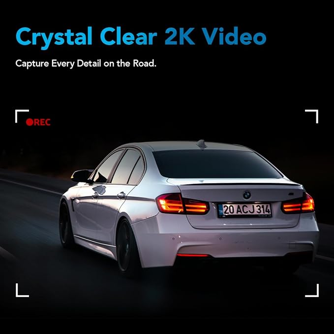 AUTOSKY 2K Dash Cam Front, WiFi Car Camera, Wide 140° View, G-Sensor, Loop Recording, Time Lapse, 32GB Card Included