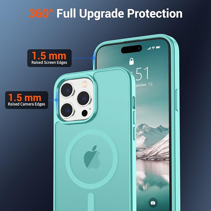 SUPFINE Magnetic for iPhone 14 Pro Case (Compatible with MagSafe) (Military Grade Drop Protection) Slim Translucent Matte with Anti-Fingerprint Phone Case,Blue Green