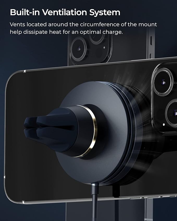 iOttie Velox Mini MagSafe Compatible Air Vent Car Mount in Midnight Blue with Wireless Charging. Compatible with MagSafe iPhones Including iPhone 12/13/14/15/16/17 Series (Car Charger Not Included)