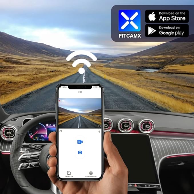 Fitcamx Front 2K+Rear 1080P Dash Cam Adapts for Mercedes-Benz C-Class 2022-2025 C300 Sedan Coupe Cabriolet (HD2-6635), OEM Style, Dual Loop Recording, WiFi & APP, G-Sensor, Easy to Use, 64GB Card