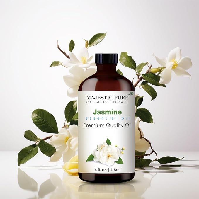Majestic Pure Essential Oil with Glass Dropper - 100% Pure and Natural - Essential Oils for Diffuser, Aromatherapy, Soap and Candle Making, Jasmine Essential Oil, Jasmine Oil, 4 Fl Oz