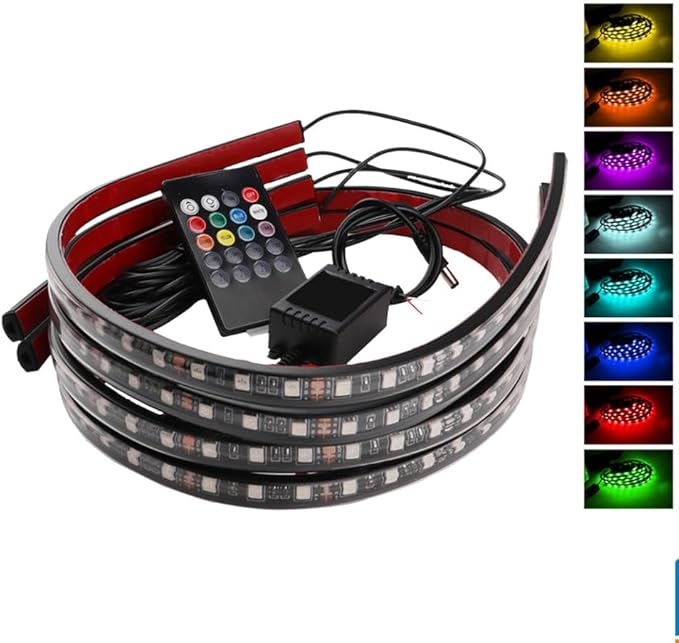 Cabilock Sound Control Car Lighting 7-Color Ambient Lighting Kit for Vehicle Decoration Waterproof LED Strip Lights for Interior and Exterior Use for Parties and Night Drives