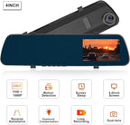 Mirror Dash Cam Front and Rear Dash Car Camera 4 inch 1080P IPS Screen Rear View Mirror Dash Cam Mount with Loop Recording Motion Detection Reverse Assistance