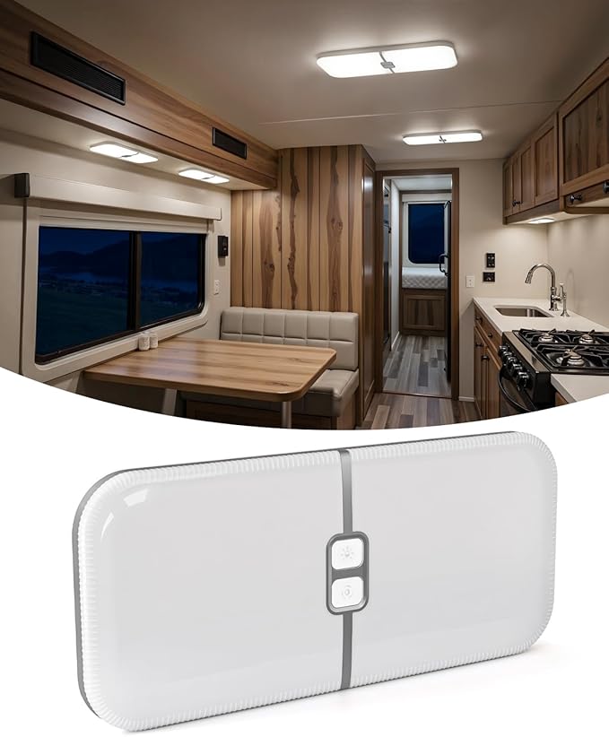 DFGOTOP 12V LED Light, RV Ceiling Dome Light 204 LEDs Camper Lights Dimmable Warm Cool Natural White for RV Caravan Motorhome Enclosed Cargo Trailer Camper Truck Lorry Van Boat Car