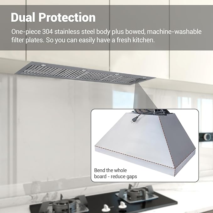 CHETTO C Insert Range Hood 60'' 4-Speeds 1260 CFM Stainless Steel Ducted Kitchen Vent Hood with Baffle Fillters, Ultra Quiet, Powerful Suction