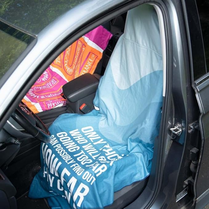 Gone For a Run Car Seat Towel Cover – Hooded Moisture-Wicking Microfiber Seat Protector – 30" x 60" – for Runners and Outdoor Enthusiasts – Only Those Who Risk Going Too Far