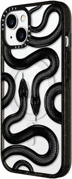 CASETiFY Impact iPhone 15 Case [4X Military Grade Drop Tested / 8.2ft Drop Protection/Compatible with Magsafe] - Animal Prints - Black Kingsnake - Clear Black