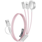 1Pack Multi Charging Cable Cord for Travel Essentials,Apple Watch Charger,iPhone Charger,[3-in-2] Type C/LCable Portable Designed for iWatch,iPhone 17-8,Galaxy S25-21,AirPods,iPad-4FT Pink