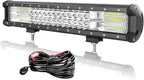 AUXTINGS 18 inch 252W LED Light Bar Triple Row Spot Flood Combo Beam Off Road Lights Waterproof Work Light with Wiring Harness for Jeep Trucks SUV ATV UTV Boat Lights, 12V 24V