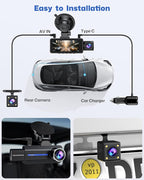 BAEASU Dash Cam Front and Rear 2.5K/1440P, 3 Channel Dash Camera for Cars Dash Cam Front Rear and Inside with 32GB Card, 3.16" IPS Screen, G-Sensor, Loop Recording, Night Vision, Parking Mode