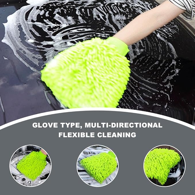 2PCS Car Wash Mitt, Wash Mitts for Car Washing, Chenille Premium Scratch-Free Microfiber Wash Mitt, Double-Sided Car Washing Gloves, Universal Car Accessories for Car, Truck, SUV