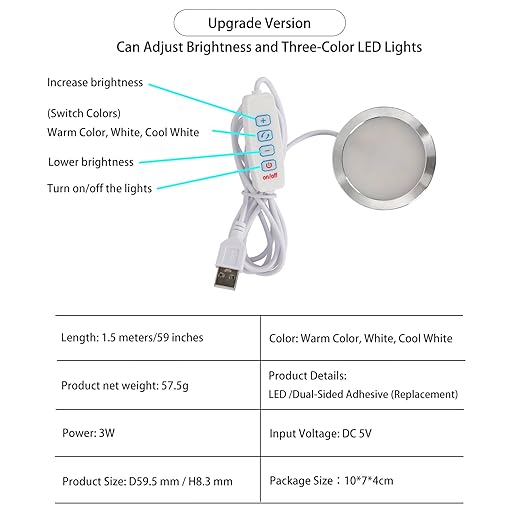 LED Lamp Kit 001 for Bambu Lab H2S/P2S/P1P/A1 Makerworld 3D Prints | 5V USB Powered, 3000K Warm White, Power-Off Color Storage, Adjustable Brightness & Color, with UL 5V1A USB Charger
