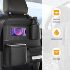 Car Backseat Organizer, 4 Storage Pockets Vehicle Back Seat Protector Kick Mat with Touch Screen Tablet Holder, Automotive Travel Storage Accessories, Universal for Truck SUV RV