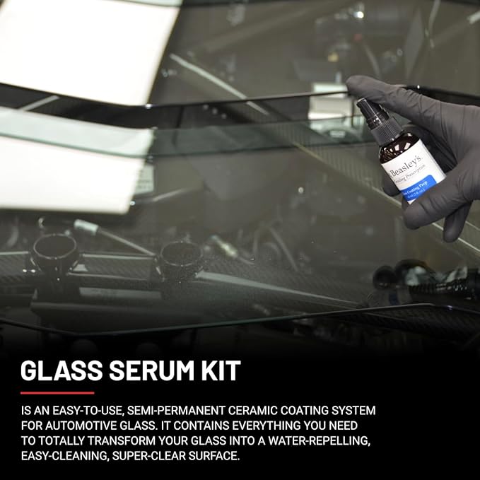 Dr. Beasley's Glass Serum Kit - Semi-Permanent Ceramic Coating, Water-Repelling, Easy-Cleaning, UV Protection, Perfect Clarity