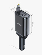 Lamicall Car Charger USB C Compatible with iPhone 17 16 15 Fast Charging [Ultra-Compact, 60% Less Space] 57w Type C Retractable Car Charger Fit Samsung Galaxy S25 S24 Ultra Pixel Android - Black