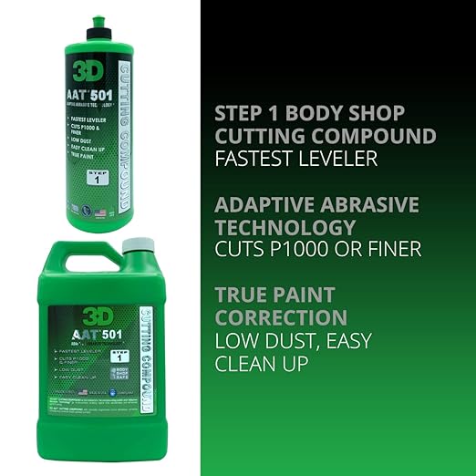 3D AAT 501 Cutting Compound – Pro-Level P1000 Grit Remover | Body Shop Safe, Adaptive Abrasives, Low Dust, High Gloss Finish | Paint Correction | USA Made - 32 oz