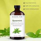 Majestic Pure Essential Oil with Glass Dropper - 100% Pure and Natural - Essential Oils for Diffuser, Aromatherapy, Soap and Candle Making, Spearmint Essential Oil, Spearmint Oil, 4 Fl Oz