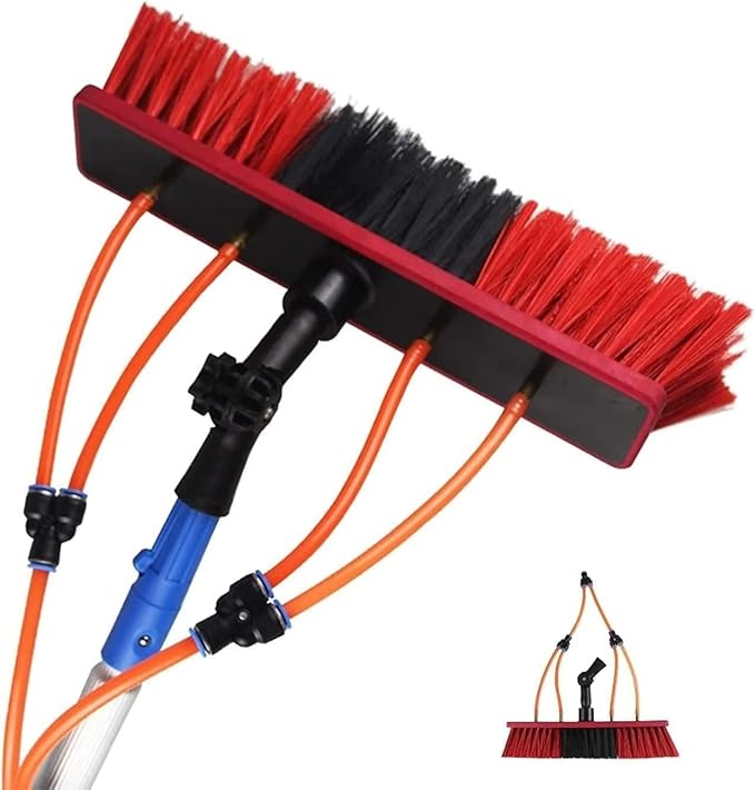 Telescopic Window Cleaning Brush Kit - 26.5FT Extendable Pole with 50CM Brush Hose Fed Tool for Easy Outdoor Cleaning Ideal for High Windows and Hard-to-Reach Areas