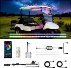 2 Pcs RGB+IC Golf Cart Canopy Lights Strip, 12V-80V Dream Color Chasing Golf Cart Roof Light with Remote and APP Control, Voltage Reducer Included, Music Sync for EZGO Yamaha Club Car