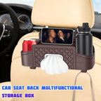 Car Headrest Backseat Organizer, Multifunctional Vehicle Seat Back Hanging Storage Box with Cup Holder and Hooks, Automotive Interior Headrest Storage Organizer, Universal Fit (Brown)