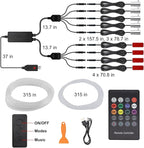 Interior Car Lights, 9 in 1 Car LED Strip with Wireless APP/RF Remote/Button Control, 16 Million Colors Ambient Lighting Kit with 5 Fiber Optic LED Strips & 4 Under Dash Lights
