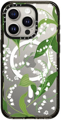 CASETiFY Impact Case for iPhone 15 Pro [8.2ft 4X Military Grade Drop Protection/Compatible with Magsafe] - Lily of The Valley - Clear Black