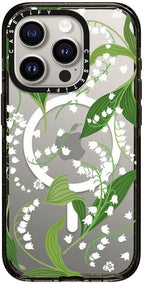 CASETiFY Impact Case for iPhone 15 Pro [8.2ft 4X Military Grade Drop Protection/Compatible with Magsafe] - Lily of The Valley - Clear Black