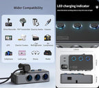 8-in-1 Car Cigarette Lighter Splitter, QC3.0 3 USB Ports & 2 Type-C PD 35W Fast & Safe Charging,3 Sockets with Independent/ Master Switches, Real-Time Voltage Display, Smart Trickle Charging, 12-24V