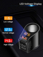 LIHAN 3 USB Car Charger, QC3.0 Output, Cigarette Lighter Adapter, 12V/24V Outlet Plug, Voltage Meter, Compatible for iPhone,iPad, Samsung, USB Charging Devices