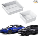 BANKKY 2PCS Center Console Organizer for Tesla Model 3 Highland 2024-2026 & Model Y Juniper 2025-2026, White Armrest Storage Tray with Anti-Slip Liner, ABS Tesla Accessories