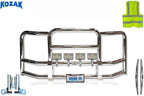 Full Front Bumper Grille Deer Moose Brush Guard Compatible with Peterbilt 579 2013-2020 - Chrome Square - 4x 6 inch 60 LED Light, License Plate Holder, Bracket, Windshield Wipers, Vest Included