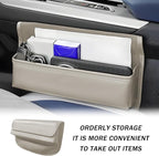 Car Seat Gap Filler Organizer, Leather Vehicle Side Seat Gap Storage Box with Lid for Phone Key Card, L-Capacity Auto Interior Organization, Universal for SUV Sedan Truck (Gray)