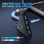 4-Port USB 3.0 Hub, FlyingVHUB USB Hub Tower with 2 ft Extended Cable,USB Splitter for Laptop,PC,PS4,PS5,Xbox,Mouse,Keyboard, Flash Drive, U-Disk (Black)