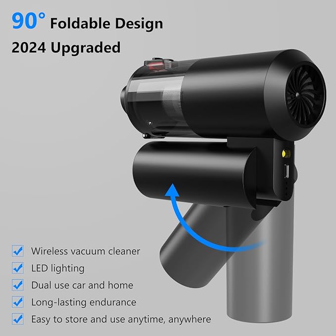Car Vacuum Portable Cordless,90°Foldable 4in1 Vac V2 Handheld Vacuums Cleaner Brushless Motor High Power 17000PA Compressed Air Dusters Cordless Vacuum Cleaners for Car Home Office Pet