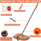 WillingHeart 47.5" Car Wash Brush Mop Cleaning Tool with Long Handle Kit for Washing Detailing Cars Truck, SUV, RV, Trailer, Boat 2 in 1 Chenille Microfiber Sponge Duster Not Hurt Paint Scratch Free
