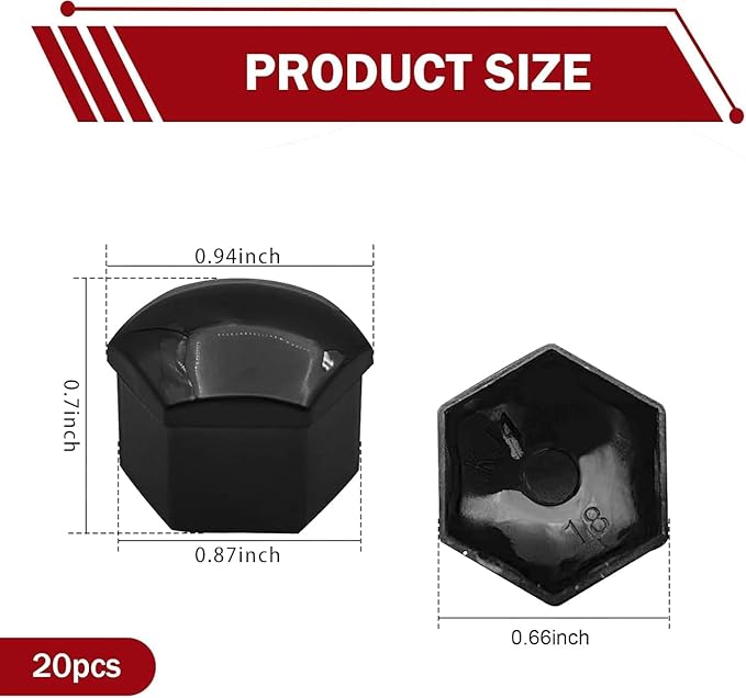 20 Pcs Wheel Nut Covers for Honda Pilot 2023-2025, Hex Lug Nut Caps Waterproof Protective PP Plastic Auto Hub Screw Protector Accessories,Red-17mm